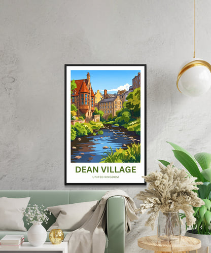 Dean Village Travel Poster - Riverside Stillness