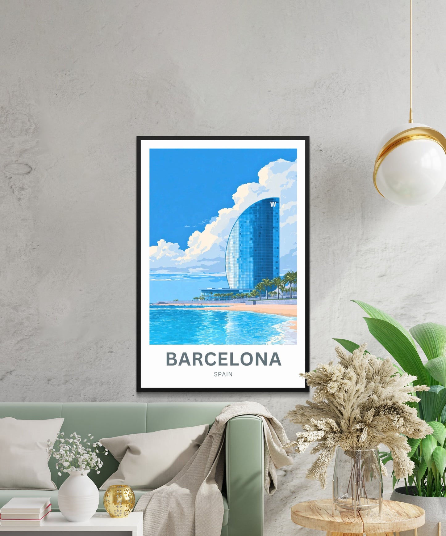 Barcelona Travel Poster  - Glass Tower by the Beach