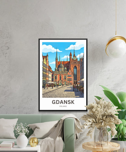 Gdańsk  Travel Poster - Poland old town clocktower