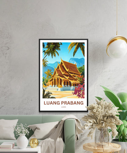 Luang Prabang Travel Poster - Famous Temple in Laos