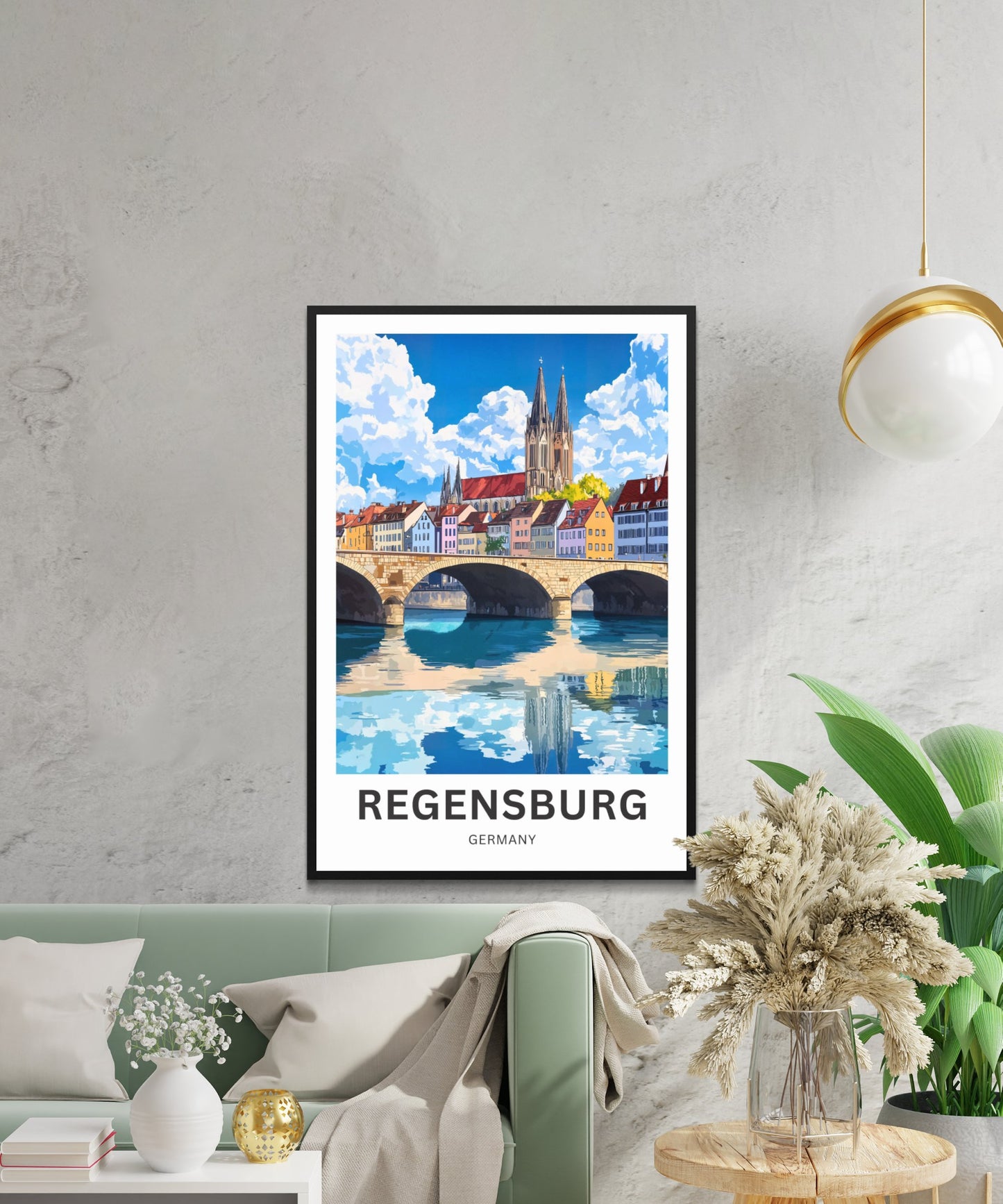 Regensburg Travel Poster -  Iconic River Bridge in Germany