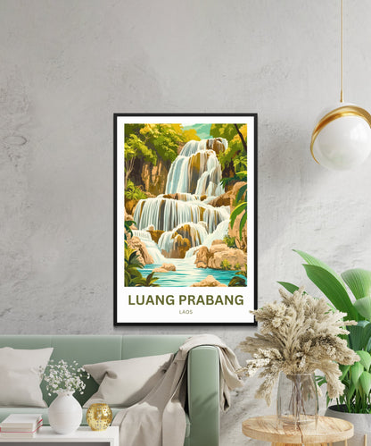 Luang Prabang Travel Poster - Huang Si Falls Laos