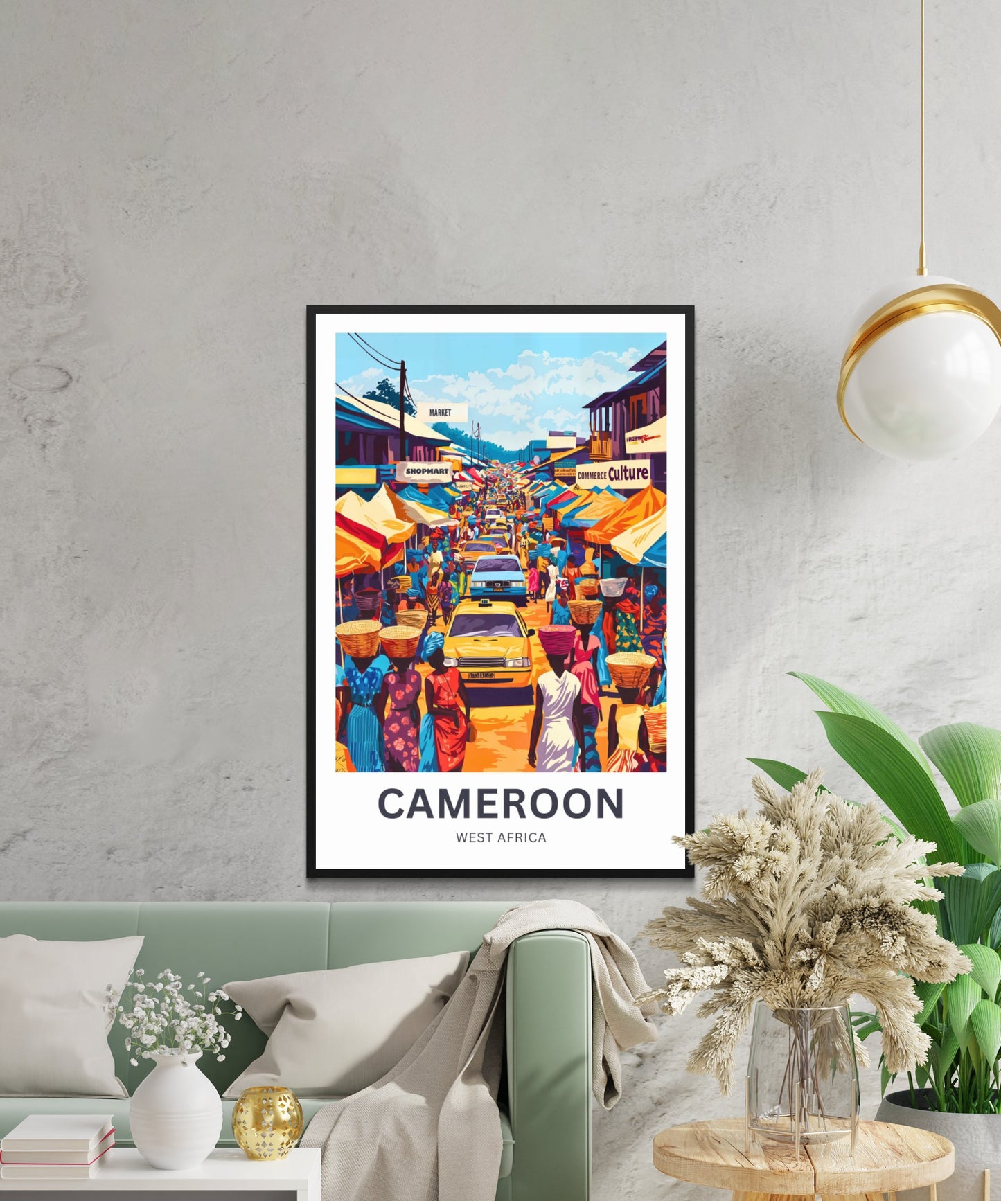 Cameroon Travel Poster - City Market View