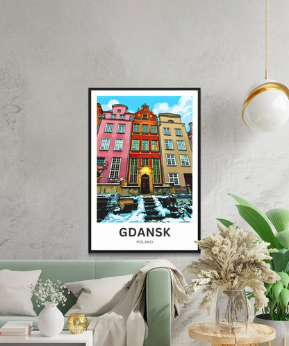 Gdańsk  Travel Poster - Poland Colorblock Townhouses