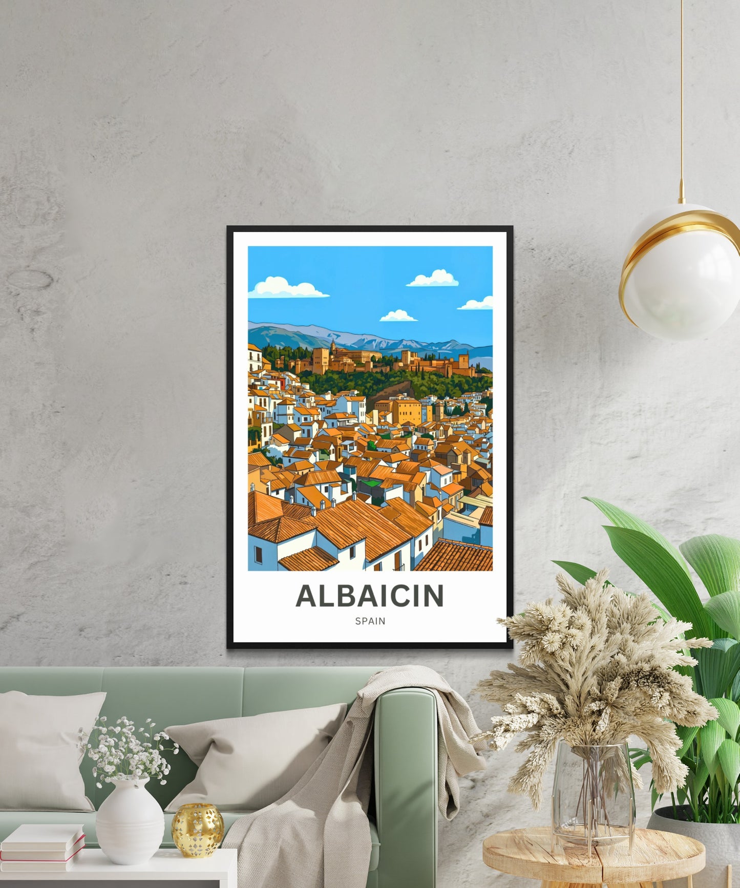 Albaicín Travel Poster - District and Alhambra Overlooking View
