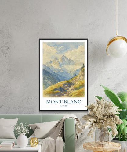Mont Blanc, Watercolor design poster, France Print, Mont Blanc Wall Art