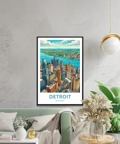 Detroit Travel Poster - Aerial View