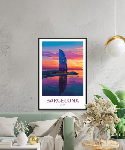 Barcelona Travel Poster  - Spain Captivating Sunset view of W HOTEL
