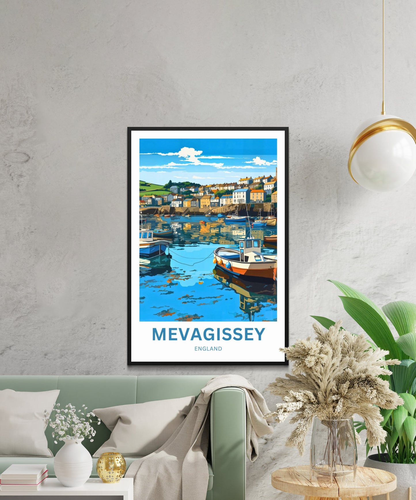 Mevagissey Travel Poster- Fishing Harbor and  Village