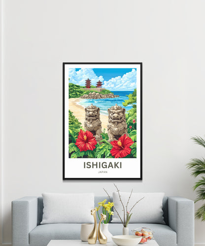 Ishigaki Travel Poster - Guardians of the Ryukyu Shore
