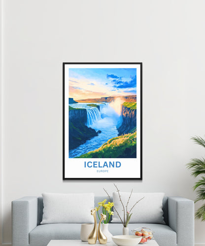 Iceland Travel Poster - Massive Europe Waterfalls