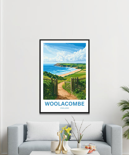 Woolacombe Travel Poster - England Waves and Wonder