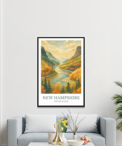 New Hampshire, Watercolor design poster, United States Print, New Hampshire Wall Art