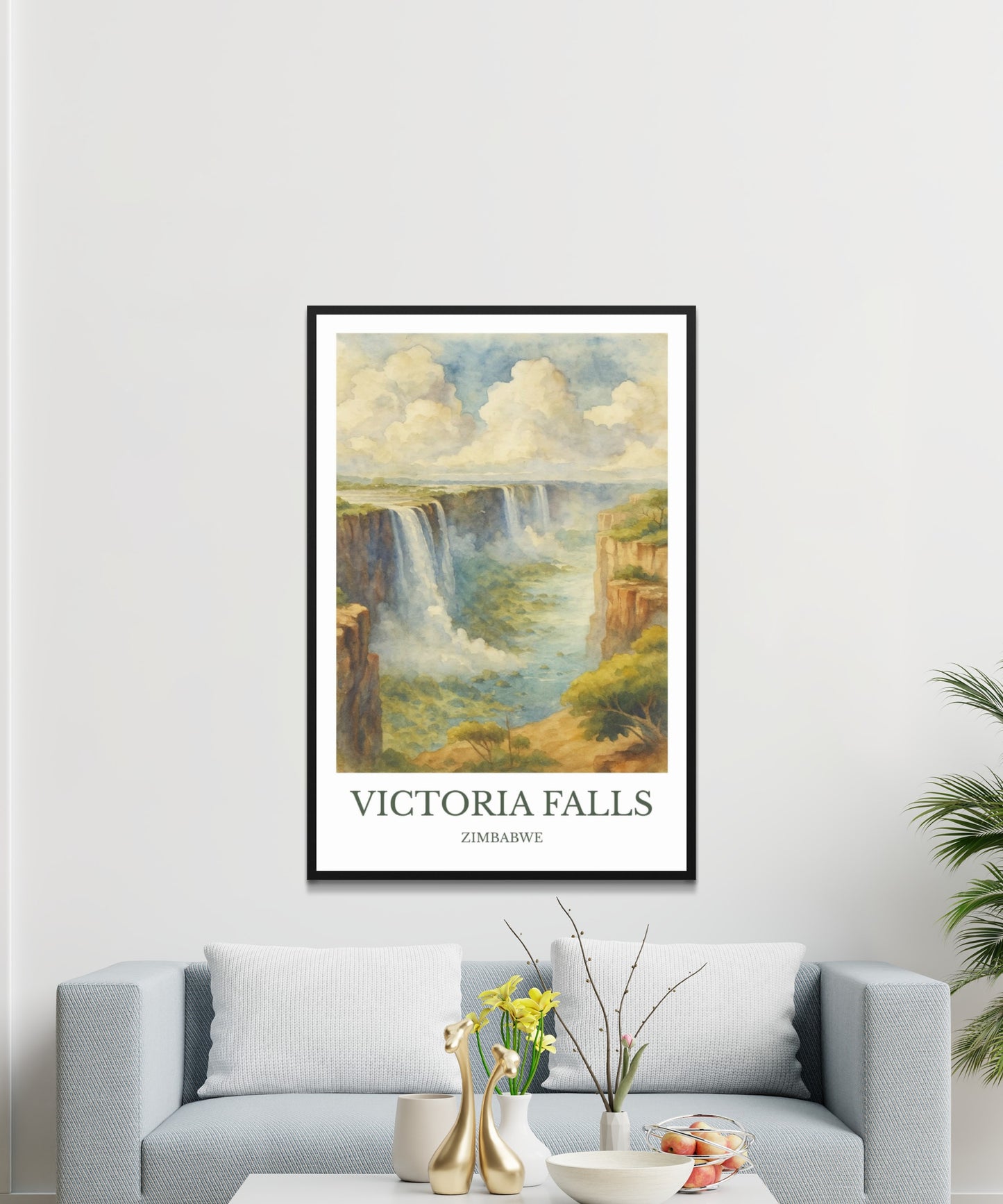 Victoria Falls, Watercolor design poster, Zimbabwe Print, Victoria Falls Wall Art
