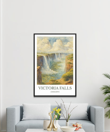 Victoria Falls, Watercolor design poster, Zimbabwe Print, Victoria Falls Wall Art