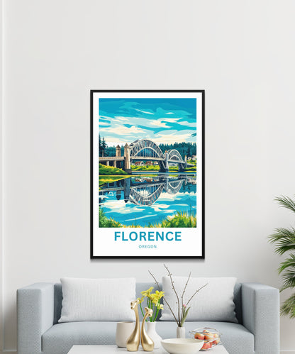 Florence Oregon Travel Poster - Iconic River Bridge