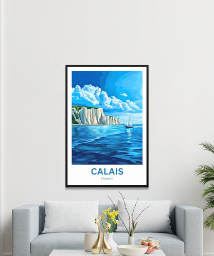 Calais Travel Poster - Waves Against the Cliffs
