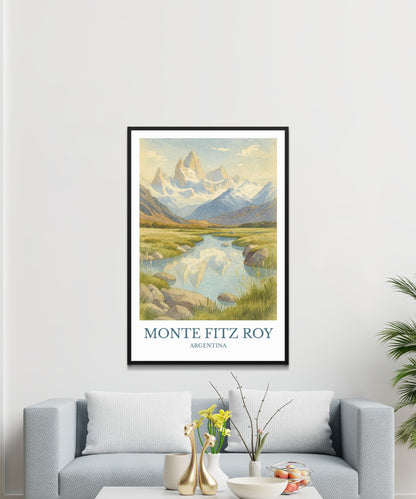 Monte Fitz Roy, Watercolor design poster, Argentina Print, Monte Fitz Roy Wall Art