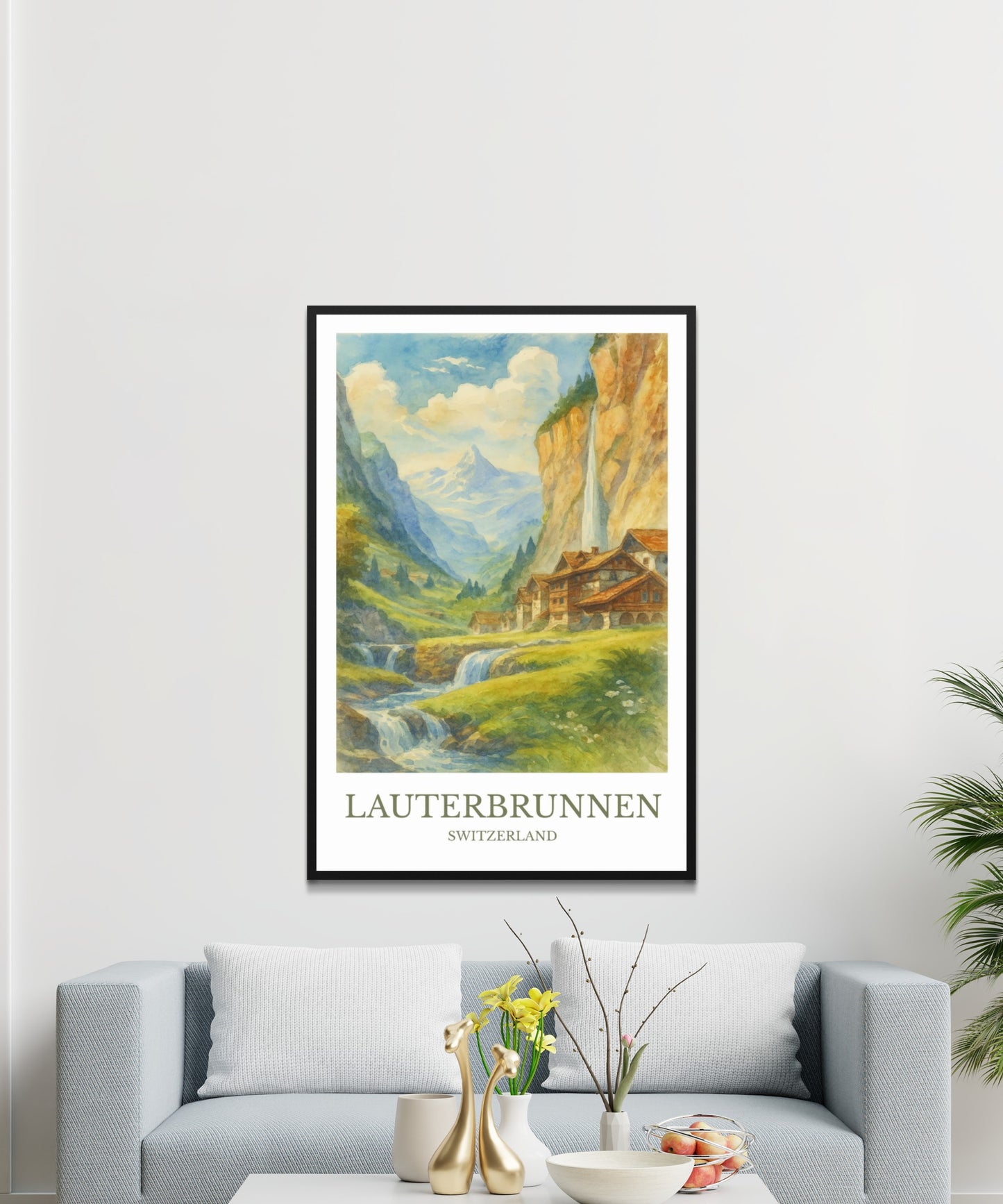 Lauterbrunnen, Watercolor design poster, Switzerland Print, Lauterbrunnen Wall Art