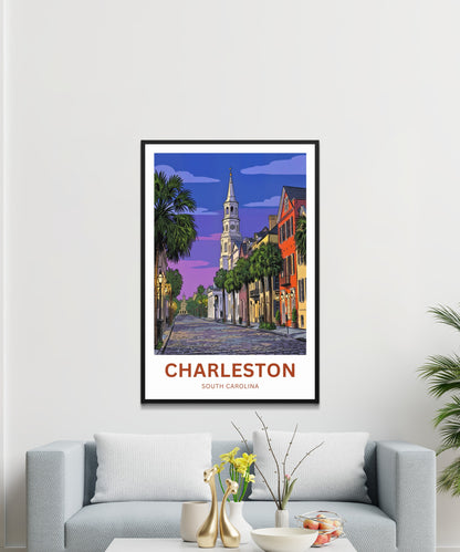 Charleston Historic District Travel Poster - Night Scene