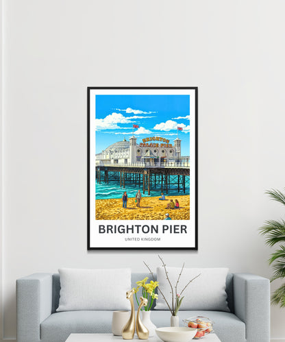 Brighton Pier Travel Poster - English Seaside Charm