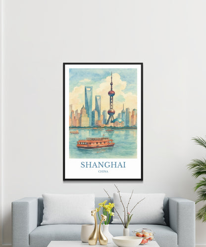 Shanghai, Watercolor design poster, China Print, Shanghai Wall Art