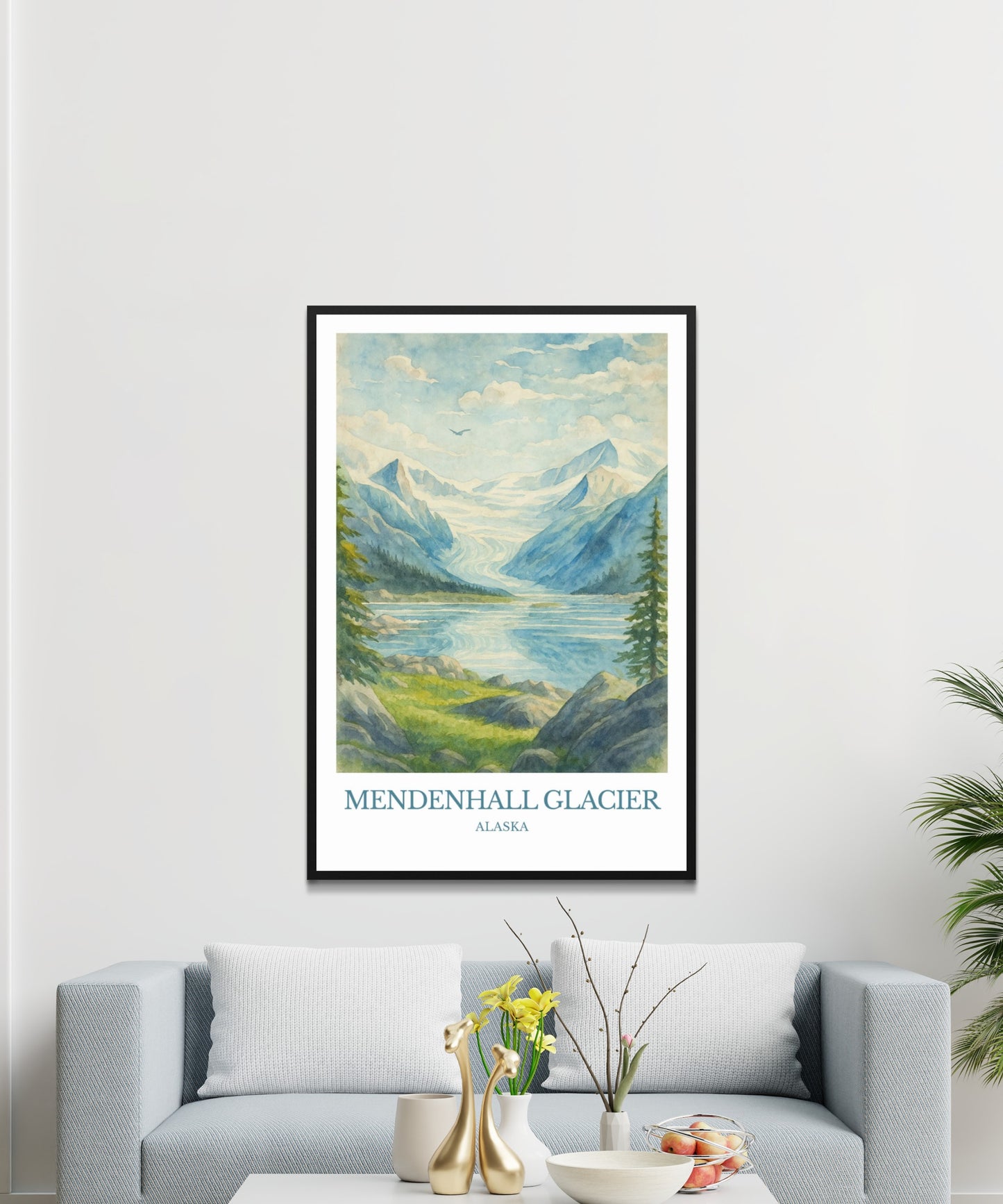 Mendenhall Glacier, Watercolor design poster, Alaska Print, Mendenhall Glacier Wall Art