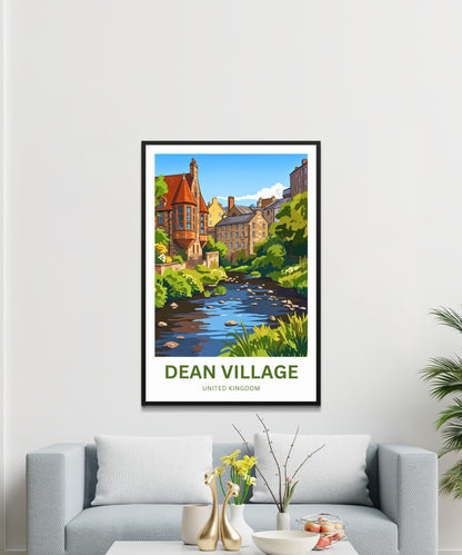 Dean Village Travel Poster - Riverside Stillness