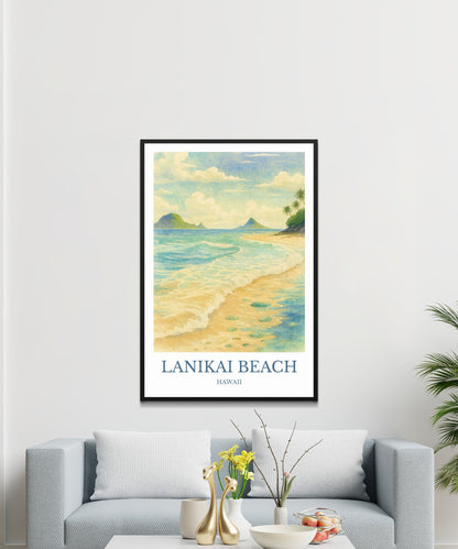 Lanikai Beach, Watercolor design poster, Hawaii Print, Lanikai Beach Wall Art