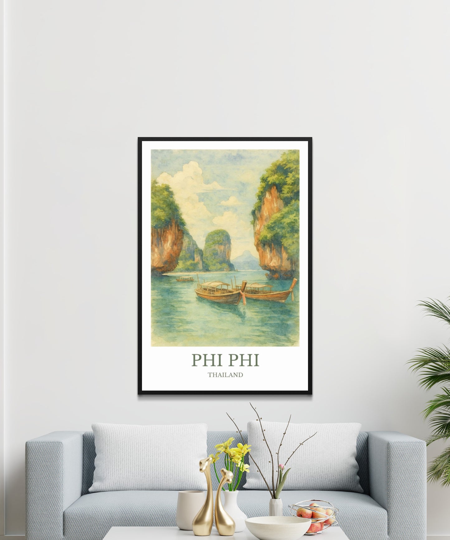 Phi Phi, Watercolor design poster, Thailand Print, Phi Phi Wall Art