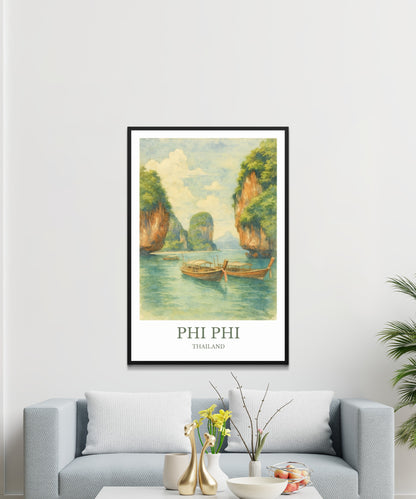 Phi Phi, Watercolor design poster, Thailand Print, Phi Phi Wall Art