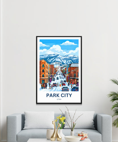 Park City Travel Poster - Charming Winter Street Vibe