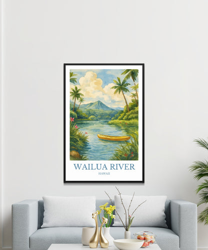 Wailua River, Watercolor design poster, Hawaii Print, Wailua River Wall Art