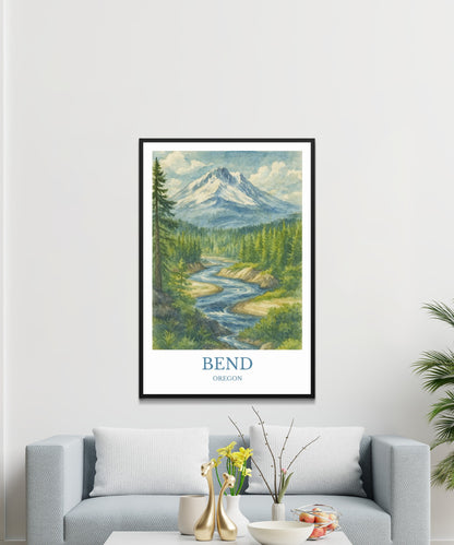 Bend, Watercolor design poster, Oregon Print, Bend Wall Art