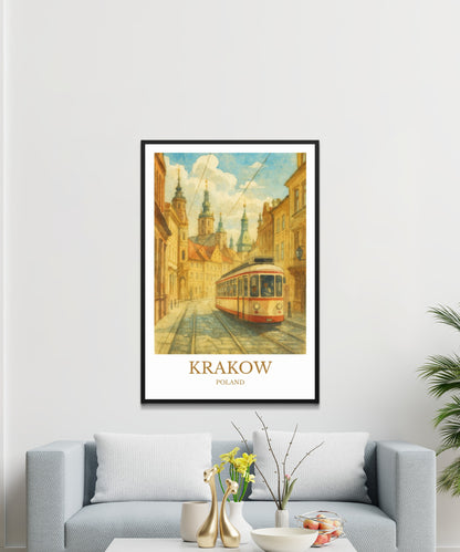 Kraków, Watercolor design poster, Poland Print, Kraków Wall Art