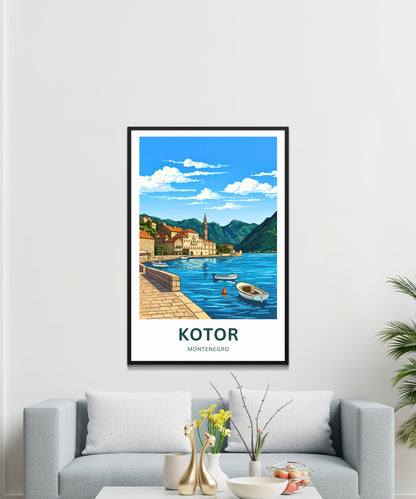 Kotor Travel Poster -   Charming Harbor