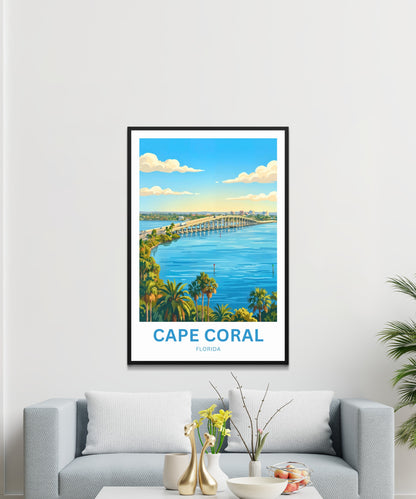 Cape Coral, Florida Travel Poster - Bridge at late afternoon