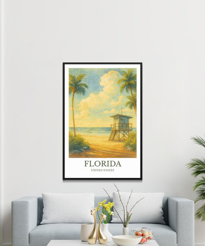 Florida, Watercolor design poster, United States Print, Florida Wall Art