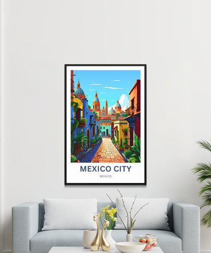 Mexico City Travel Poster - Bustling Urban Streets