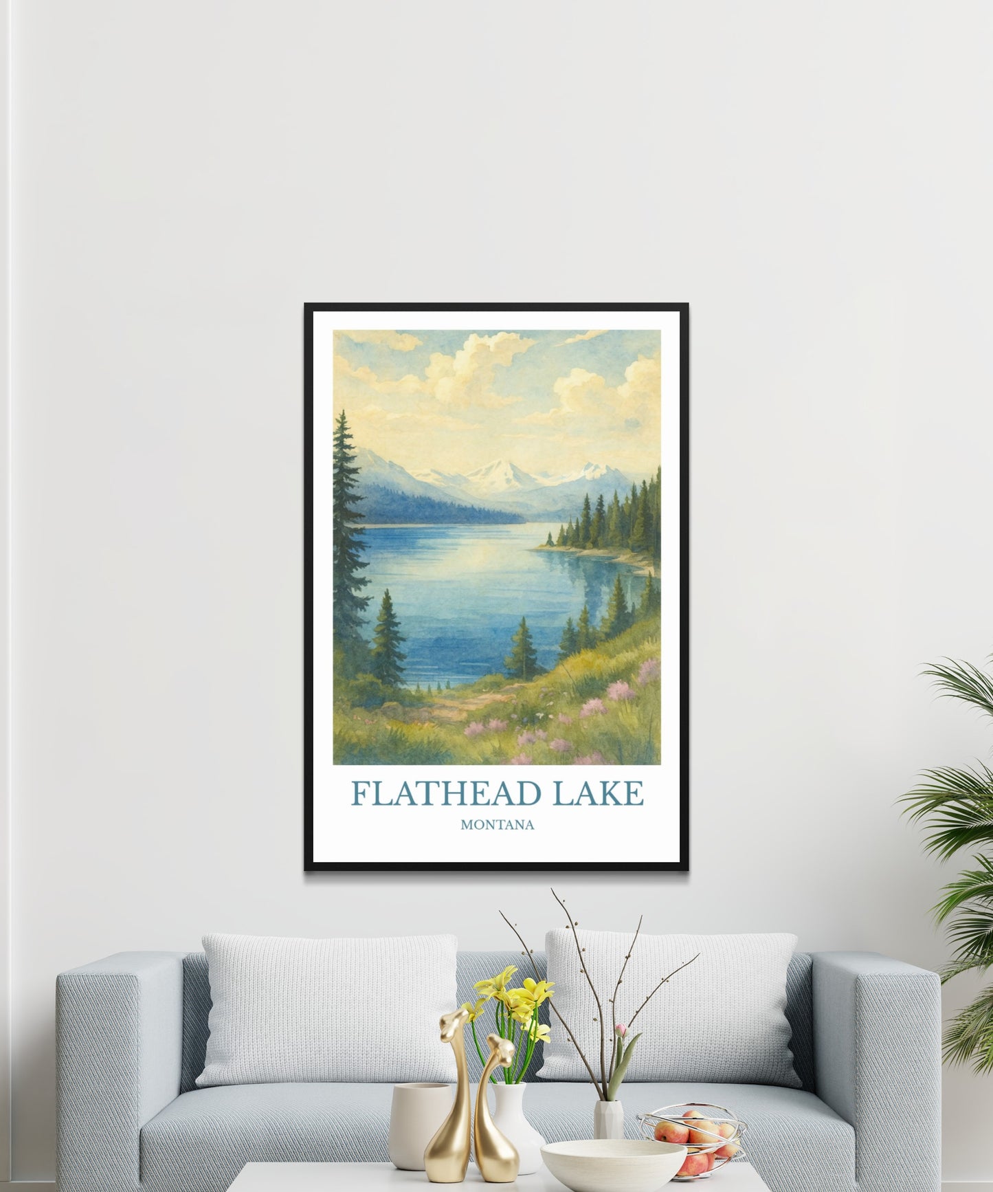 Flathead Lake, Watercolor design poster, Montana Print, Flathead Lake Wall Art