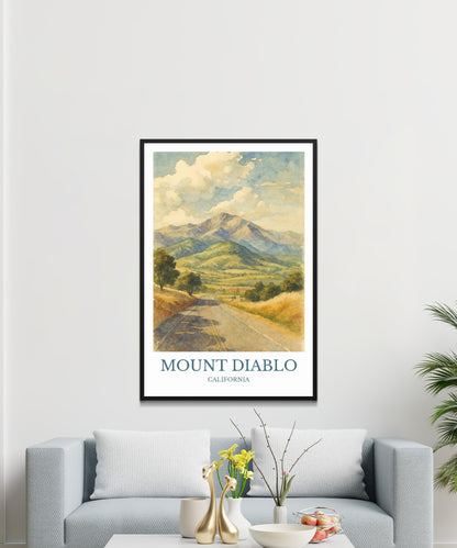 Mount Diablo, Watercolor design poster, California Print, Mount Diablo Wall Art