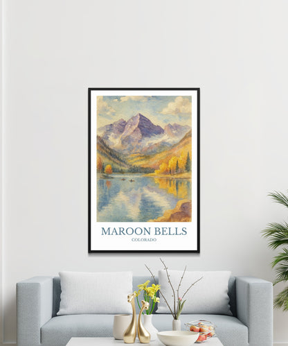 Maroon Bells, Watercolor design poster, Colorado Print, Maroon Bells Wall Art