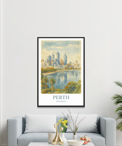 Perth, Watercolor design poster, Australia Print, Perth Wall Art