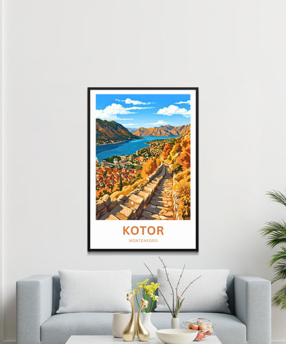 Kotor Travel Poster -   Montenegro Iconic Walkway