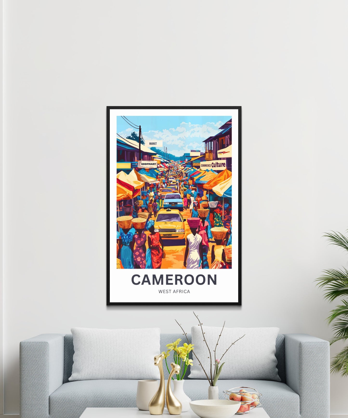 Cameroon Travel Poster - City Market View