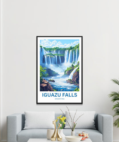 Iguazu Falls Travel Poster - Stunning Majestic Waterfalls of Argentina and Brazil
