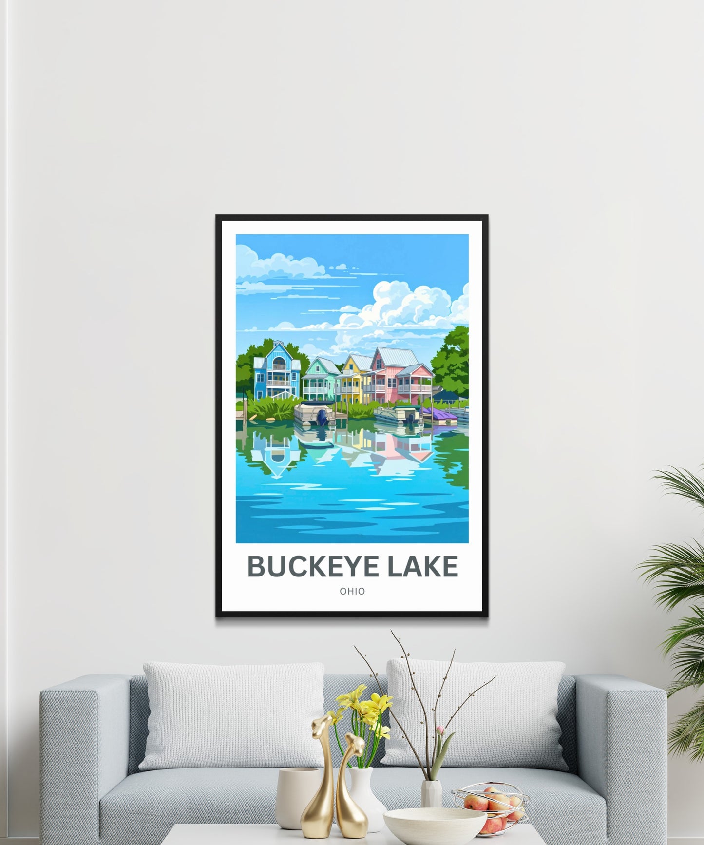 Buckeye Lake Travel Poster -  Beautiful Houses in Waterfront
