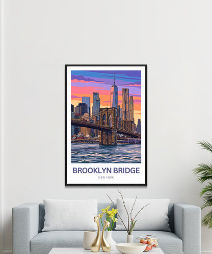 Brooklyn Bridge Travel Poster -  Stunning Evening View