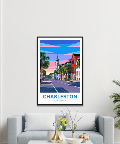 Charleston Historic District Travel Poster - Southern Glow