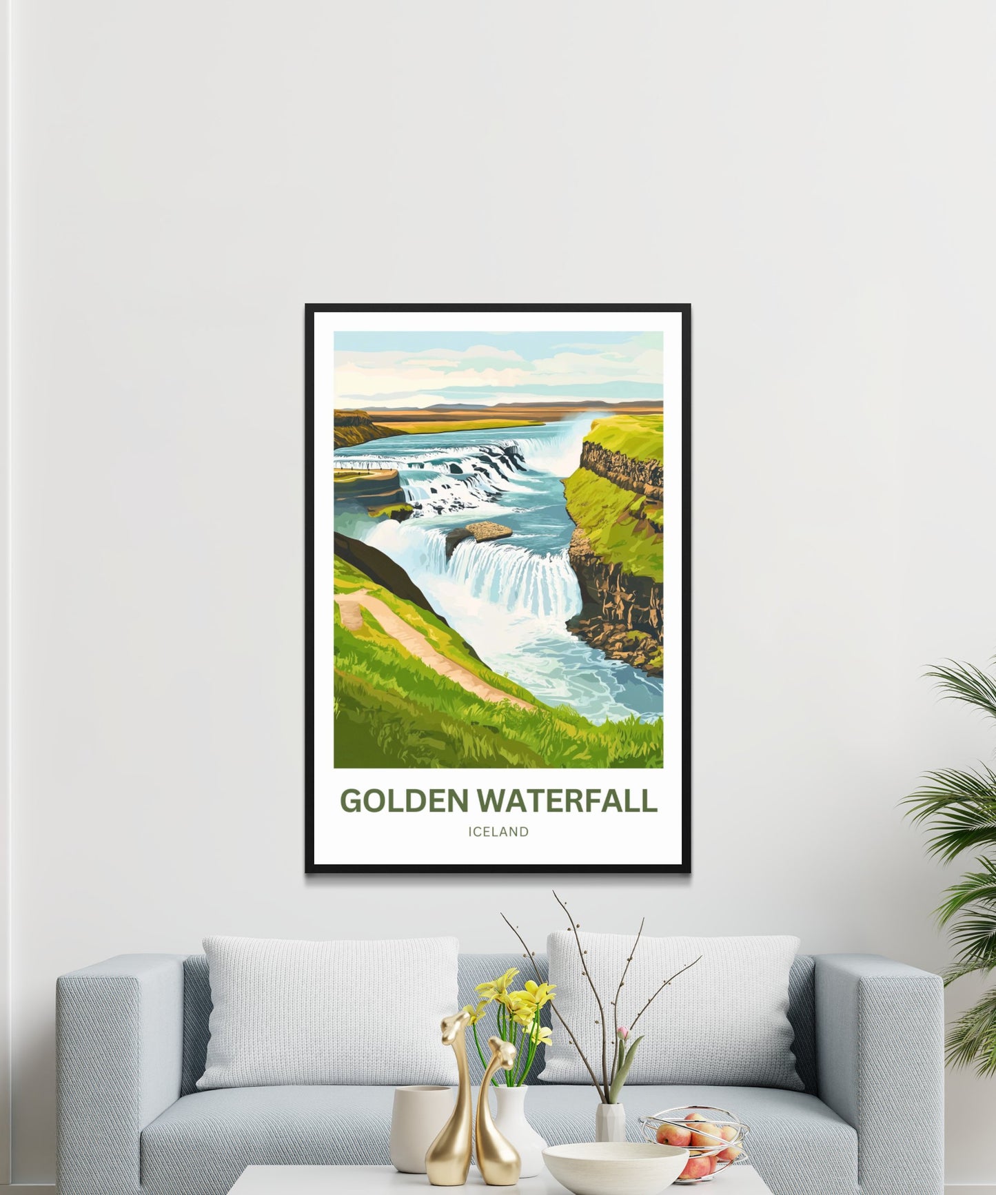 Golden Waterfall Travel Poster - Captivating Iconic Falls of Iceland